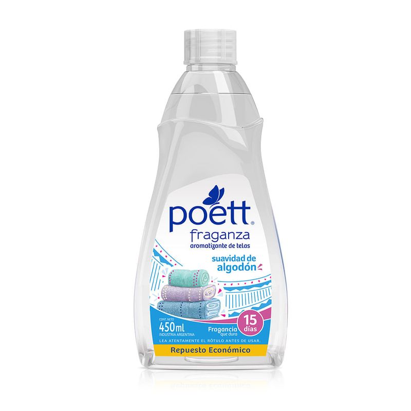 Aromatizante De Telas Poett Fraganza Suavidad De Algodón Repuesto 450 Ml -  Masonline - Más Online