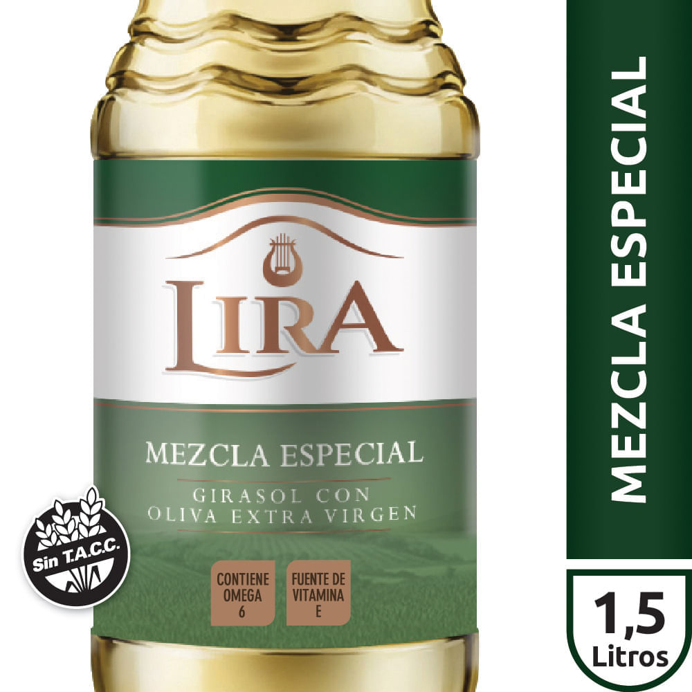 Aceite Mezcla Especial Lira Girasol & Oliva Extra Virgen X 1,5 Lt -  Masonline - Más Online