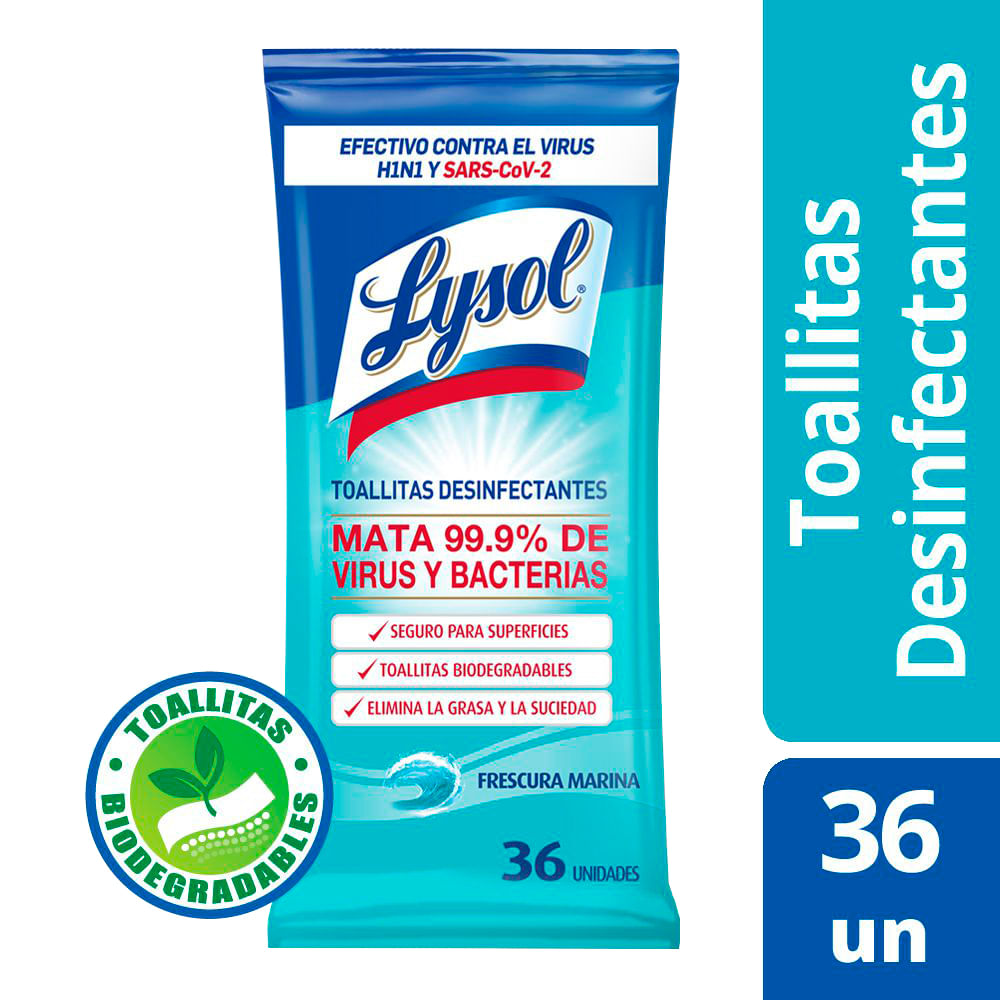 Toallitas Desinfectantes Lysol Ocean Fresh 36 U - Masonline - Más Online