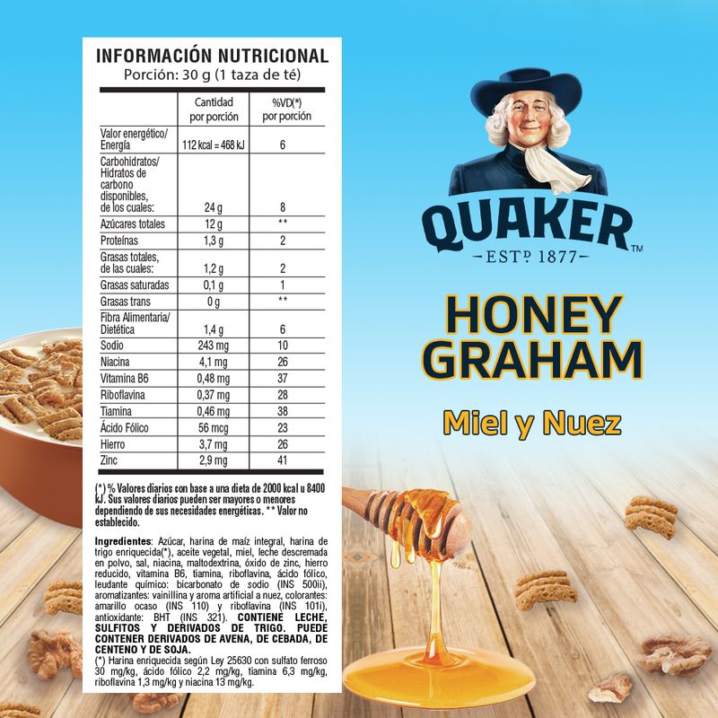 Cereales De Avena Sabor Nuez Y Miel Quaker Honey Graham 190 G