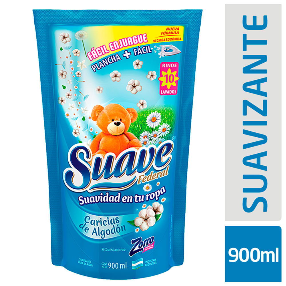 Suavizante Suave Federal Caricias De Algodón Facil Enjuague X 900 Ml ...