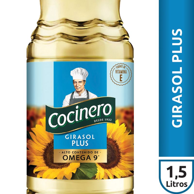 Cocinero Girasol Plus Sunflower Oil with Omega 9 Aceite de Girasol - Gluten  Free, 1.5 L / 50.7 fl oz