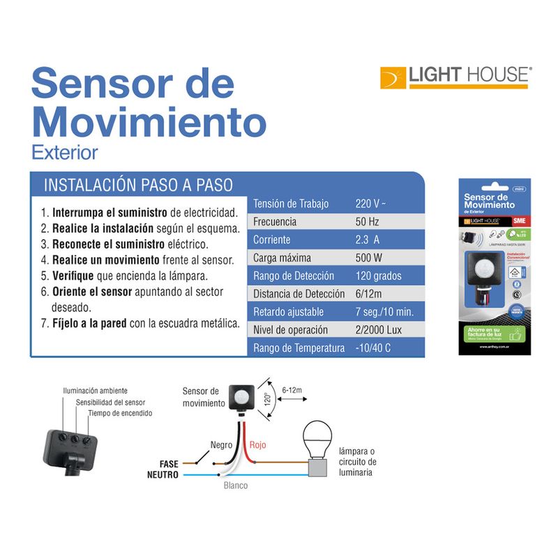 Sensor De Movimiento Exterior Light House - Masonline - Más Online