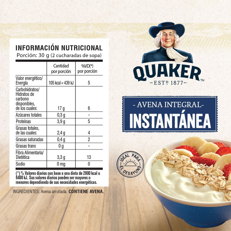 Avena Quaker Integral Instantánea 380g - Masonline - Más Online