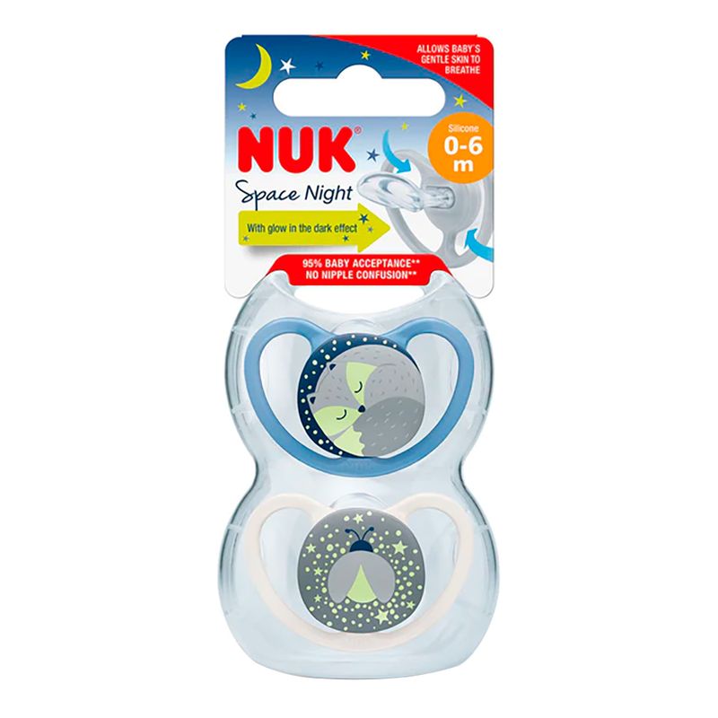 Set De 2 Chupete Nuk Space Luminoso 0-6 Meses Azu L / Blanco - Masonline -  Más Online