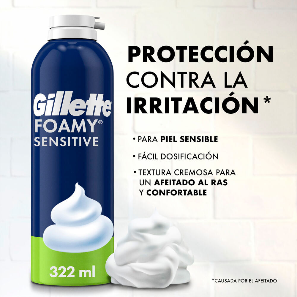 GILLETTE Foamy Sensitive, Espuma para Afeitar Piel Sensible de