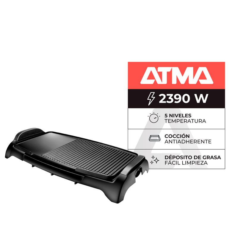 Parrilla Atma Grill Electrica Sin Tapa Antiadherente 94Pg4731P - Yuhmak