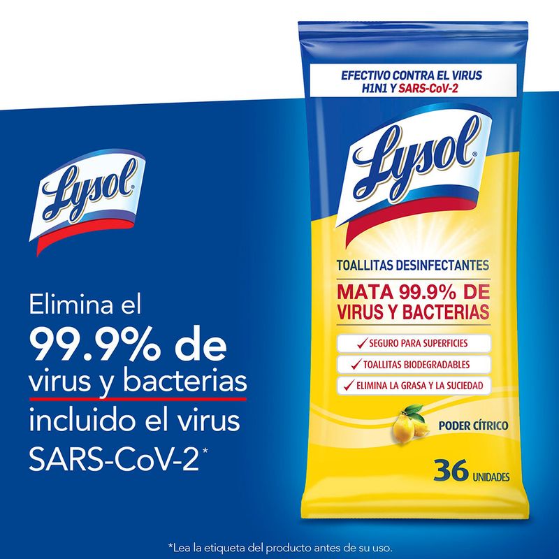 Toallitas Desinfectantes Lysol Ocean Fresh 36 U - Masonline - Más Online