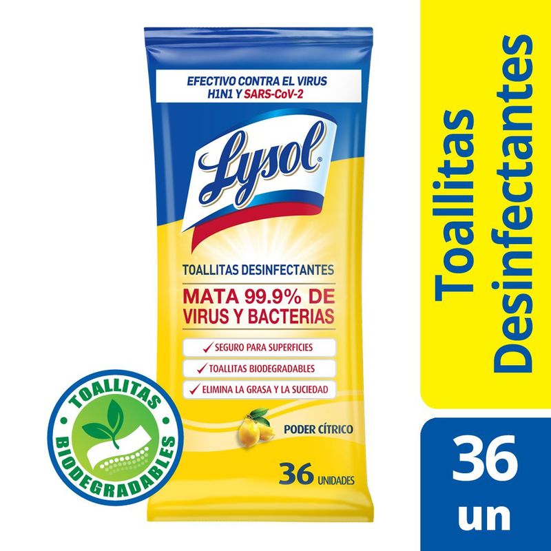 Toallitas Desinfectantes Lysol Ocean Fresh 36 U - Masonline - Más Online