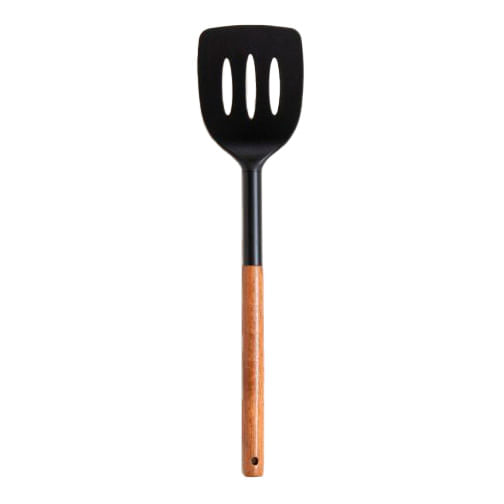 Espatula-Acanalada-De-Nylon-Negro-Con-Mango-De-Madera-Y-Acero-Negro-Mate-35x8-Cm-2-51814