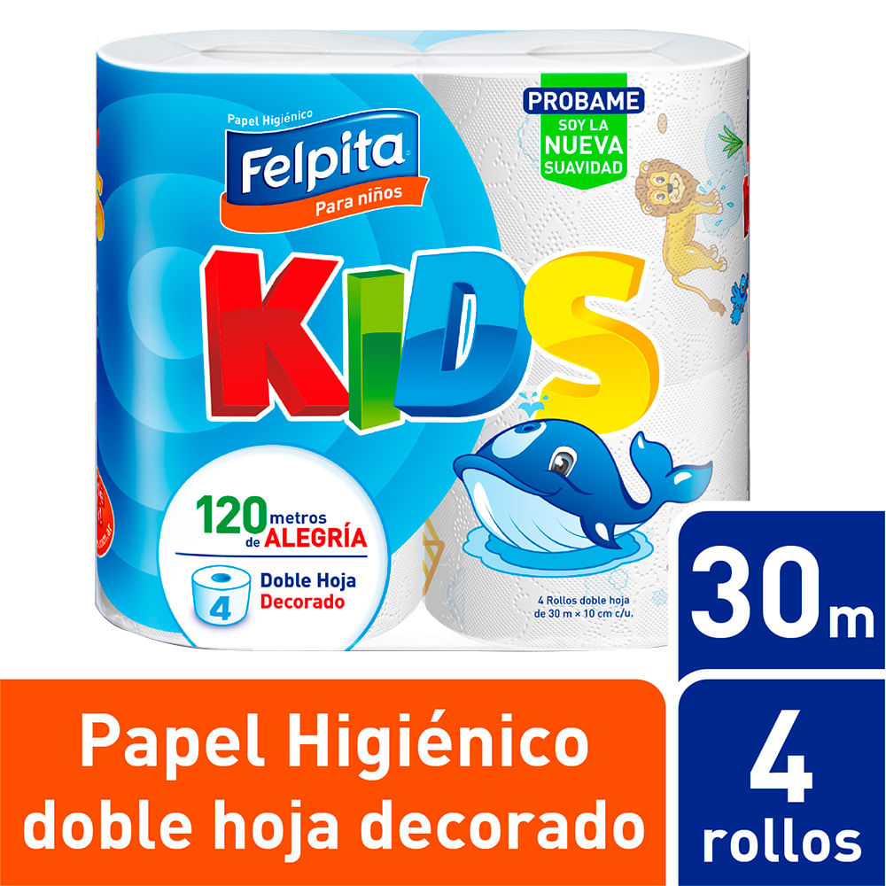 Papel Higiénico Decorado Kids Felpita Doble Hoja 30m 4u
