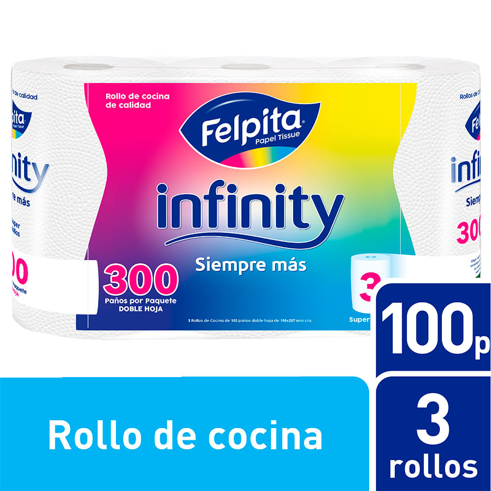 Rollo de cocina doble hoja Felpita infinity 3 u. x 100 hojas